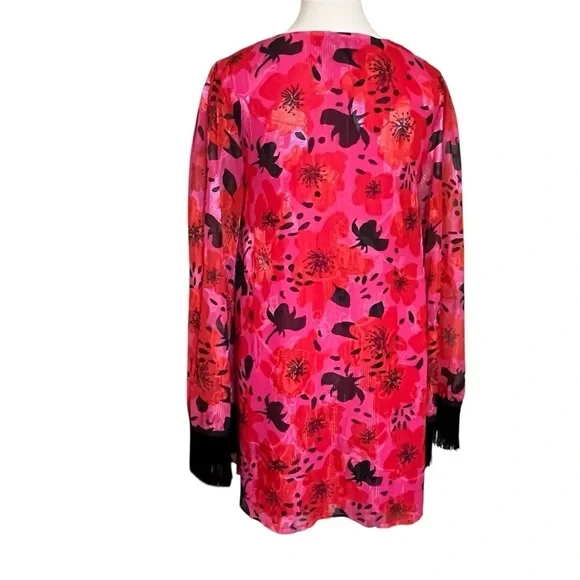 Dusty Daze Swing Dress Long Sleeve Fringe Cuffs Belt Festival Pink Red Boho Sz S - Picture 3 of 8